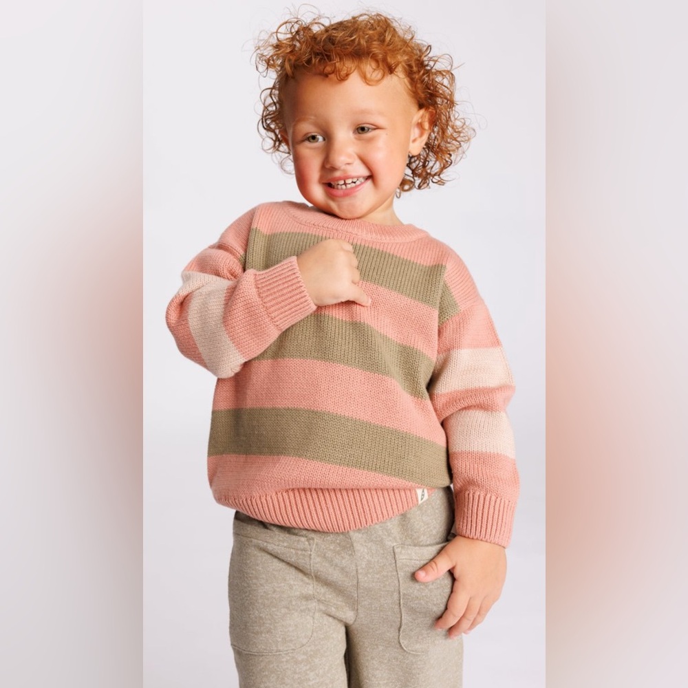 Easy-Peasy Colorblock Striped Knit Sweater Pink Green 3T  - HOST PICK